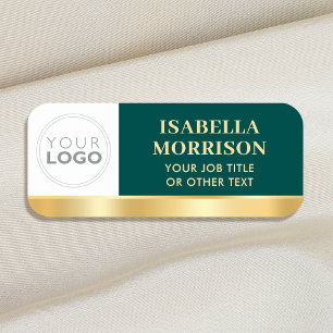Custom Employee Logo Green Gold Magnetic or Pin Name Tag