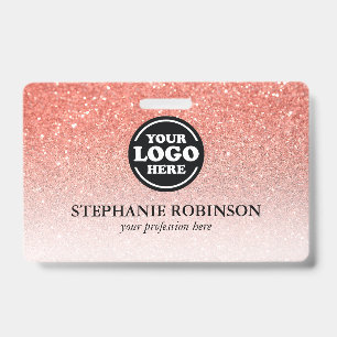 Custom Employee, Logo Name Badge   Pink Glitter
