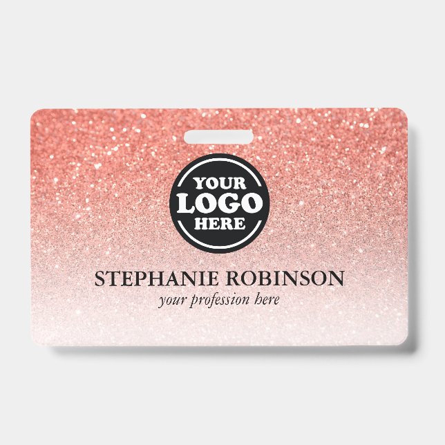 Custom Employee, Logo Name Badge | Pink Glitter (Front)