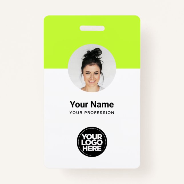 Custom Employee Modern ID Card Acid Green QR Badge (Front)
