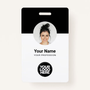 Custom Employee Modern ID Card Black and White QR Badge