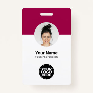 Custom Employee Modern ID Card Cherry Red QR Badge