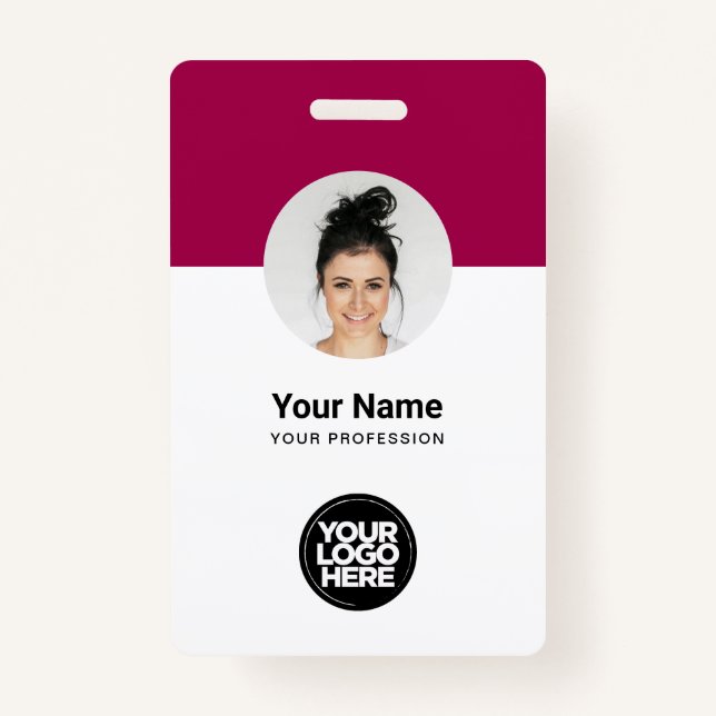 Custom Employee Modern ID Card Cherry Red QR Badge (Front)