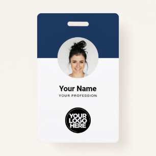 Custom Employee Modern ID Card Navy Blue QR Badge
