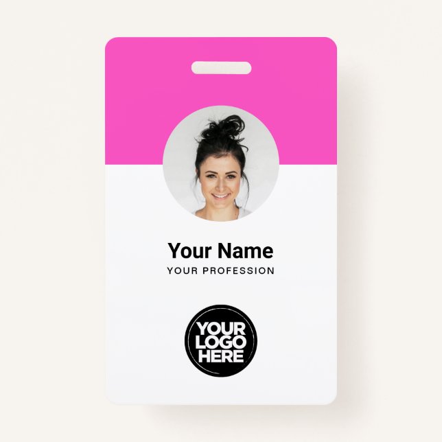 Custom Employee Modern ID Card Pink QR Badge (Front)