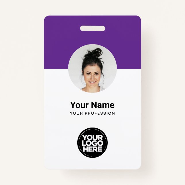 Custom Employee Modern ID Card Purple QR Badge (Front)