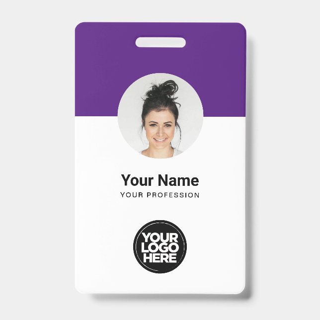 Custom Employee Modern ID Card Purple QR Badge (Front)
