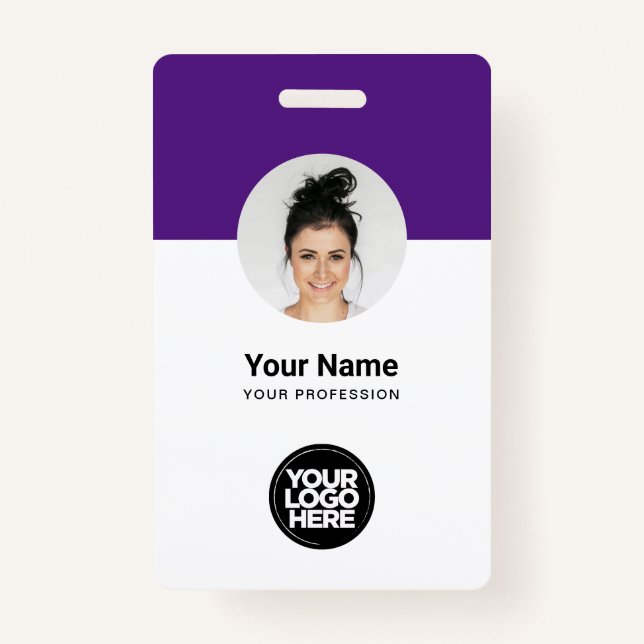Custom Employee Modern ID Card Purple QR Badge (Front)
