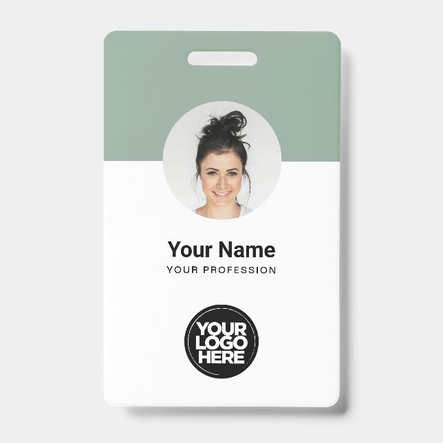 Custom Employee Modern ID Card Sage Green QR Badge (Front)