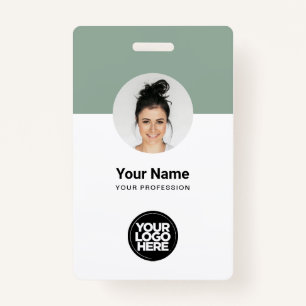 Custom Employee Modern ID Card Sage Green QR Badge