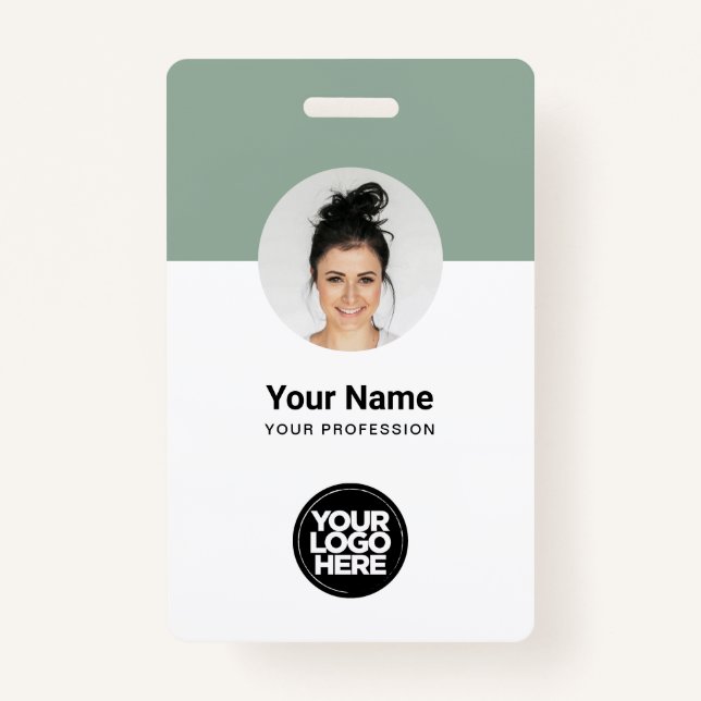 Custom Employee Modern ID Card Sage Green QR Badge (Front)