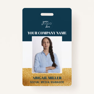 Custom Employee Name Logo Photo green ID Badge