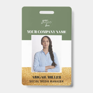 Custom Employee Name Logo Photo green ID Badge