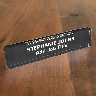 Custom Employee Name Minimalist Black White Simple Nameplate