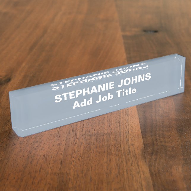Custom Employee Name Minimalist Dusty Blue White Nameplate (Side)
