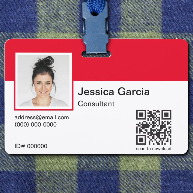 Custom Employee Name Photo And QR Code Red Badge (Creator Uploaded)
