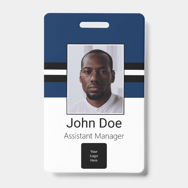 Custom Employee Name, Photo, Bar Code, Logo Badge (Front)