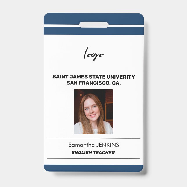Custom employee name photo bare code template badge (Front)