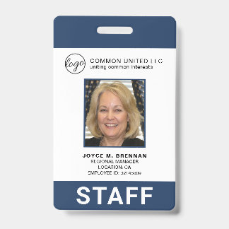 Custom Employee Navy Blue Logo Photo ID Badge