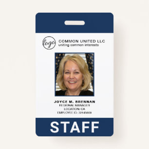 Custom Employee Navy Blue Logo Photo ID Badge
