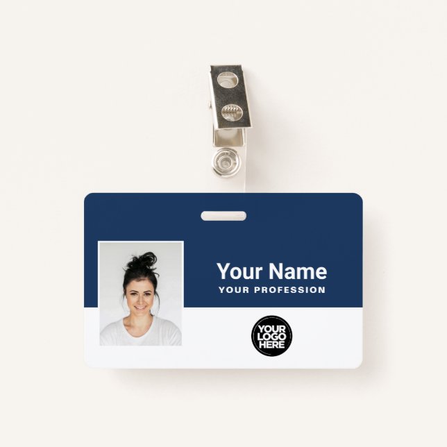 Custom Employee  Photo, Bar Code, Logo Badge (Front with Clip)