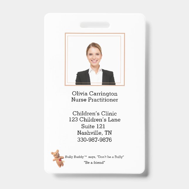 Custom Employee Photo Bar Code Logo Bully Buddy Badge (Front)