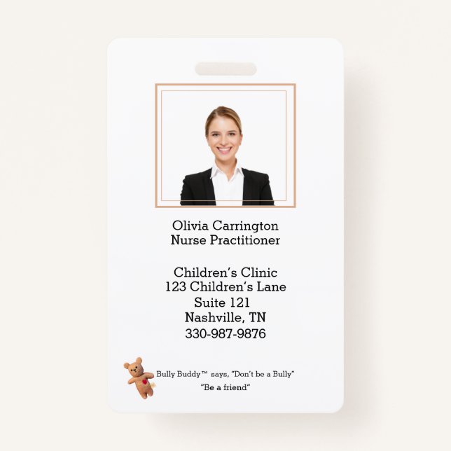 Custom Employee Photo Bar Code Logo Bully Buddy Badge (Front)