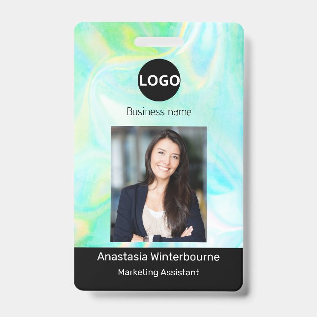 Custom Employee Photo, Bar Code, Logo, holographic Badge (Front)