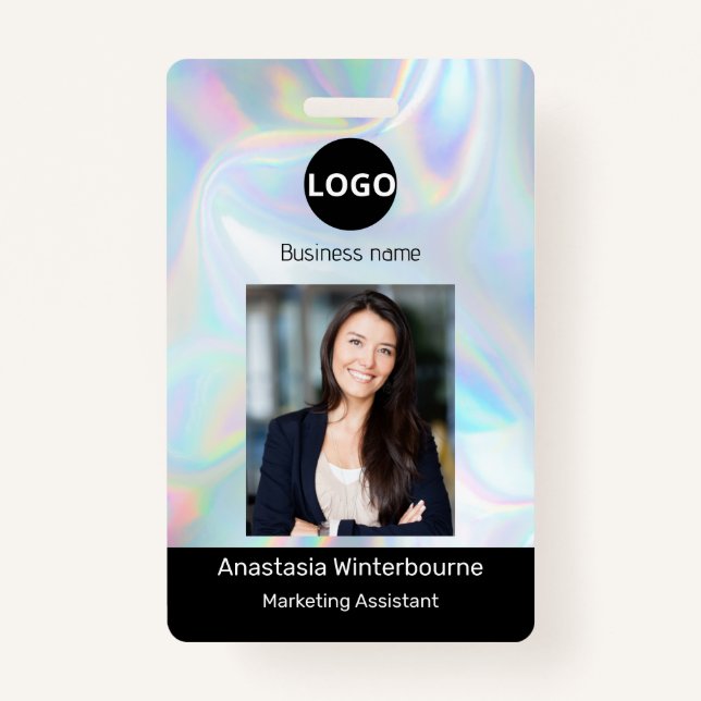 Custom Employee Photo, Bar Code, Logo, holographic Badge (Front)
