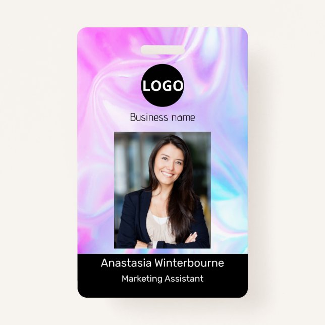Custom Employee Photo, Bar Code, Logo, holographic Badge (Front)