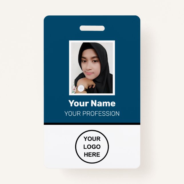 Custom Employee Photo, Bar Code, Logo, ID Name Badge (Front)
