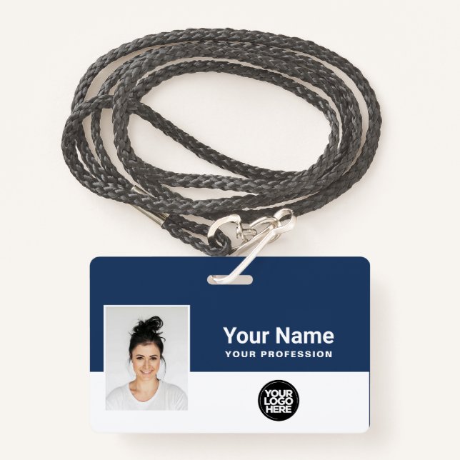 Custom Employee  Photo, Bar Code, Logo, Lanyard Badge (Front with Lanyard)