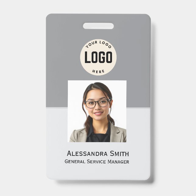Custom Employee Photo, Bar Code, Logo, Name Badge (Front)