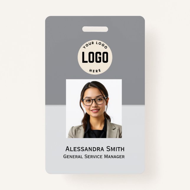 Custom Employee Photo, Bar Code, Logo, Name Badge (Front)