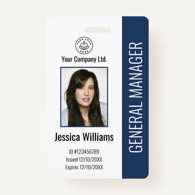 Custom Employee Photo, Bar Code, Logo, Name Badge (Front)