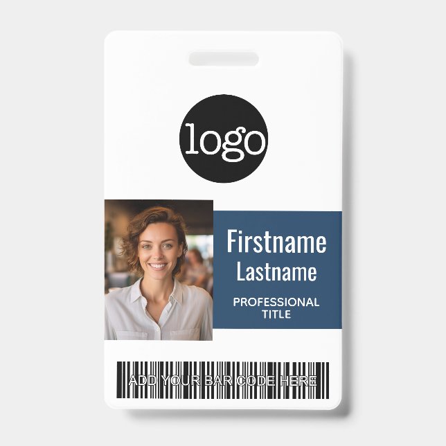 Custom Employee - Photo, Bar Code, Logo, Name Badge (Front)