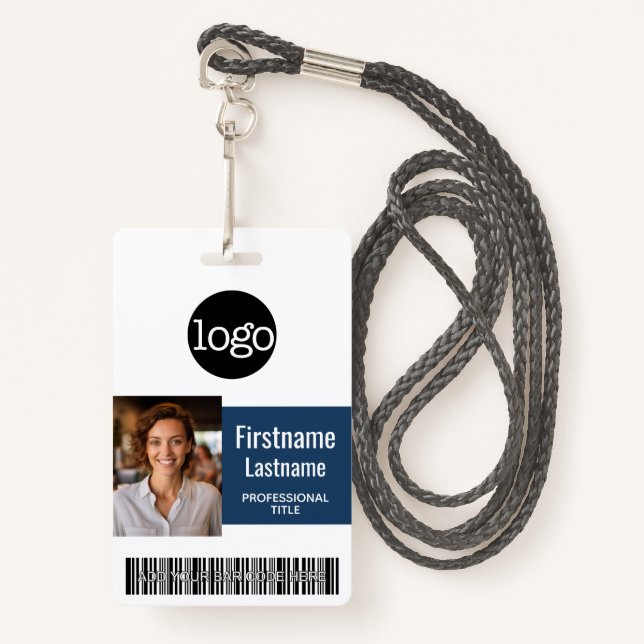 Custom Employee - Photo, Bar Code, Logo, Name Badge (Front with Lanyard)