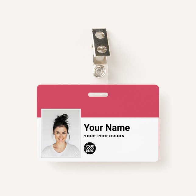 Custom Employee - Photo, Bar Code, Logo, Name Badge (Front with Clip)
