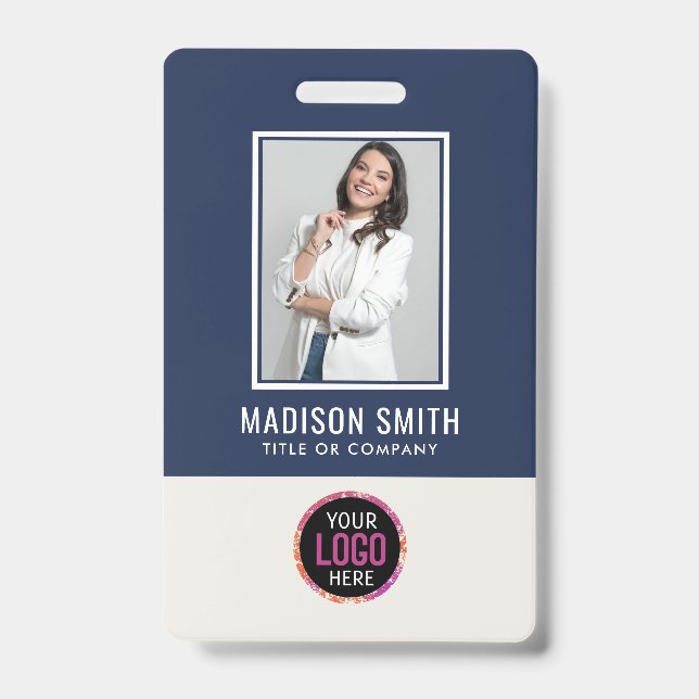 Custom Employee Photo, Bar Code, Logo, Name Badge (Front)