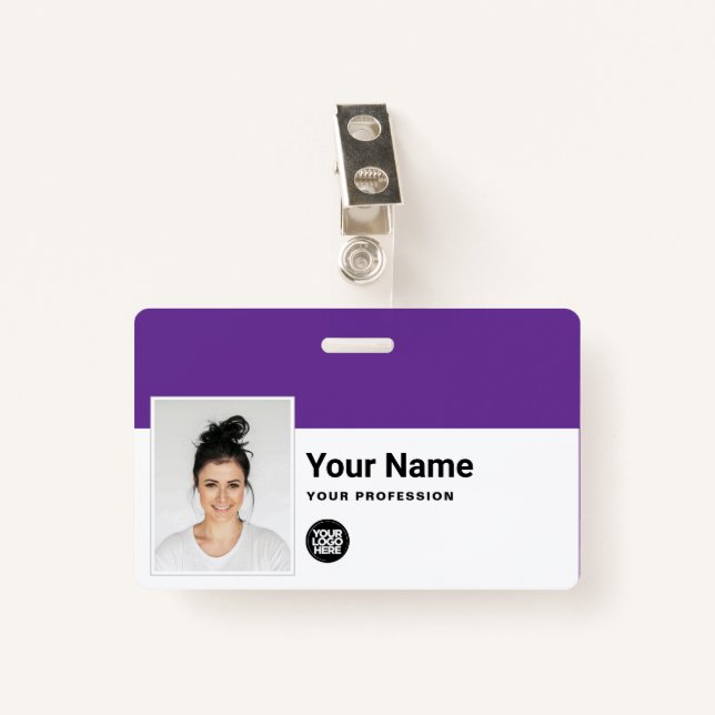 Custom Employee - Photo, Bar Code, Logo, Name Badge (Front with Clip)