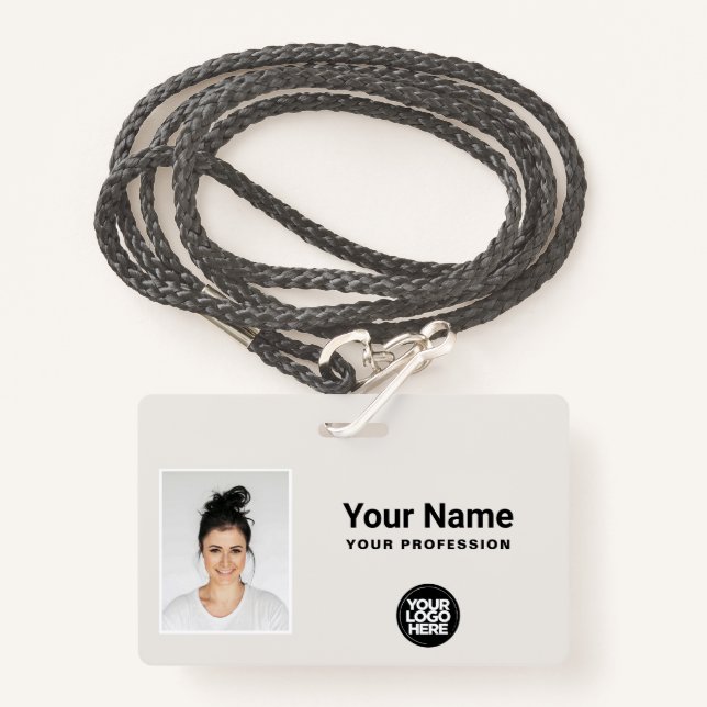 Custom Employee Photo Bar Code Logo Name Badge (Front with Lanyard)