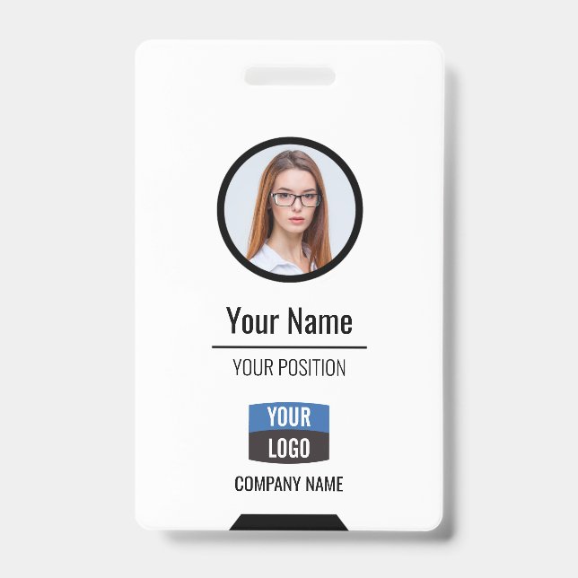Custom Employee Photo, Bar Code, Logo, Name Badge (Front)