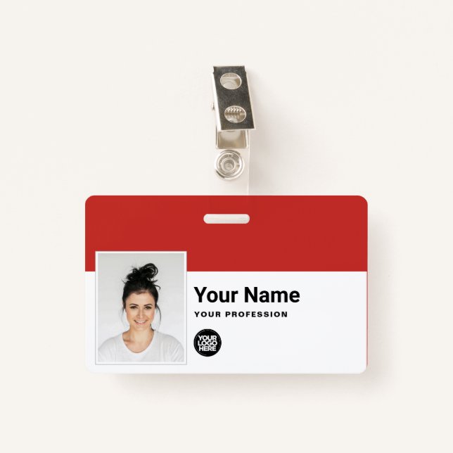 Custom Employee - Photo, Bar Code, Logo, Name Badge (Front with Clip)