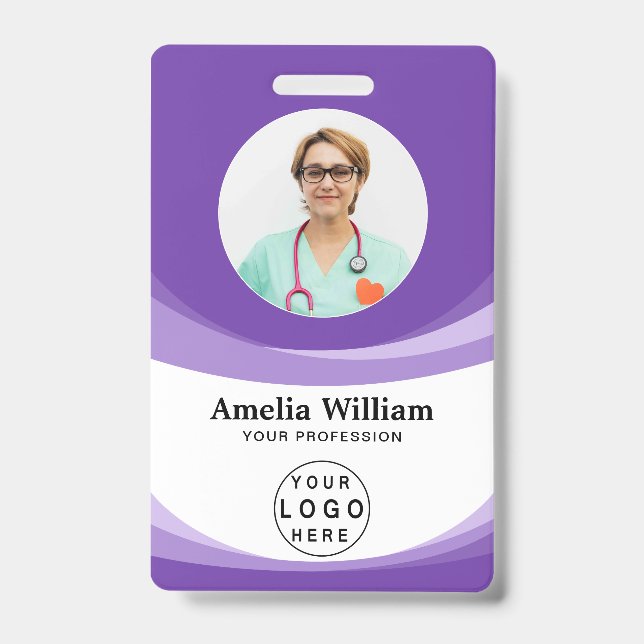 Custom Employee Photo, Bar Code, Logo, Name Badge (Front)