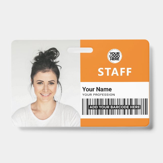 Custom Employee Photo, Bar Code, Logo, Name Badge (Front)
