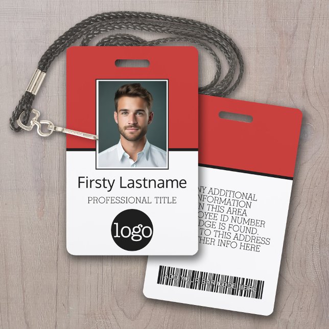 Custom Employee - Photo, Bar Code, Logo, Name Badge (Employee ID Badge - Online Proof and Low Minimum - Red Accents)