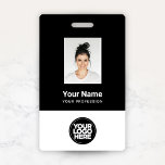 Custom Employee Photo, Bar Code, Logo, Name Badge<br><div class="desc">Easily personalize this Black and White Custom Employee Name Badge with Photo, Scan Bar Code and business logo. A simple business design in monochrome standard colours fully customizable in front and back sizes, sans-serif basic and modern fonts and a professional and clear look. Avaiable with lanyard, metal clip or with...</div>
