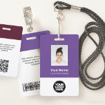Custom Employee Photo, Bar Code, Logo, Name Badge<br><div class="desc">Easily personalize this Purple Custom Employee Name Badge with Photo, Scan Bar Code and business logo. A simple business design in dark purple and white standard colours fully customizable in front and back sizes, sans-serif basic and modern fonts and a professional and clear look. Avaiable with lanyard, metal clip or...</div>