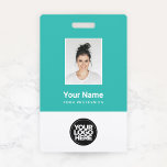 Custom Employee Photo, Bar Code, Logo, Name Badge<br><div class="desc">Easily personalize this Light Blue Turquoise Custom Employee Name Badge with Photo, Scan Bar Code and business logo. A simple business design in fresh teal turquoise and white standard colours fully customizable in front and back sizes, sans-serif basic and modern fonts and a professional and clear look. Avaiable with lanyard,...</div>