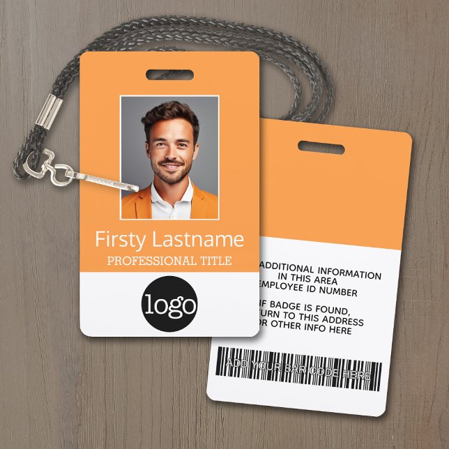 Custom Employee - Photo, Bar Code, Logo, Name Badge (Personalize this Employee ID Badge - A large color block is included. All items can be changed.)
